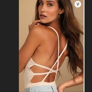 Beige Ribbed Strappy Backless Bodysuit